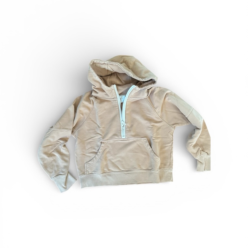 Aerie Tan Hoodie with Blue Zipper